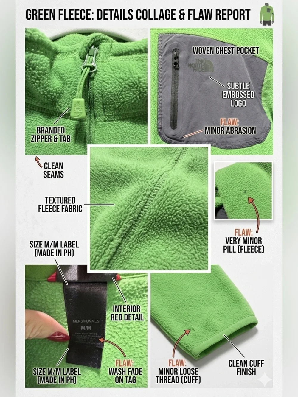 The North Face 1/4 Zip Fleece Pullover Chest Pocket Green Mens Size M